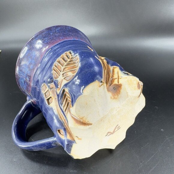 Hand Made Abstract Coffee Mug Cup Cobalt Blue Pottery Mug Artist Signed Bottom - Picture 8 of 16